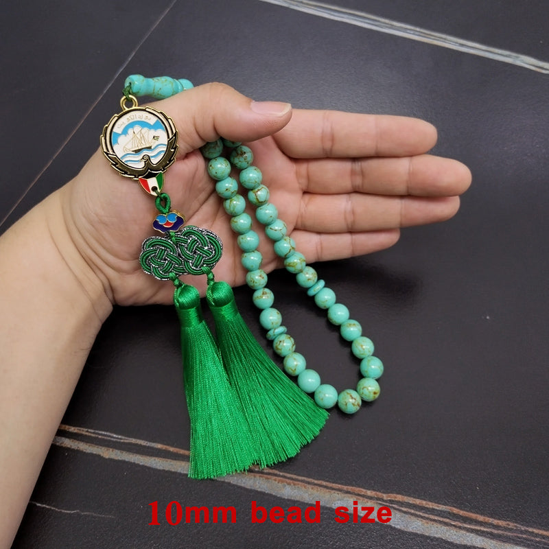 سبحة حجر فيروز اخضر مع شعار سعودية