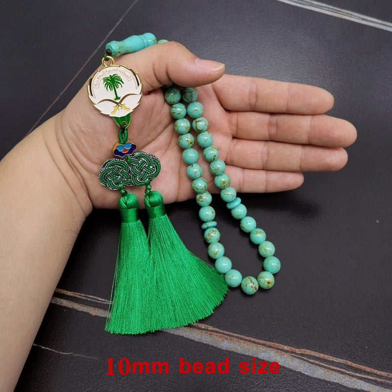 سبحة حجر فيروز اخضر مع شعار سعودية