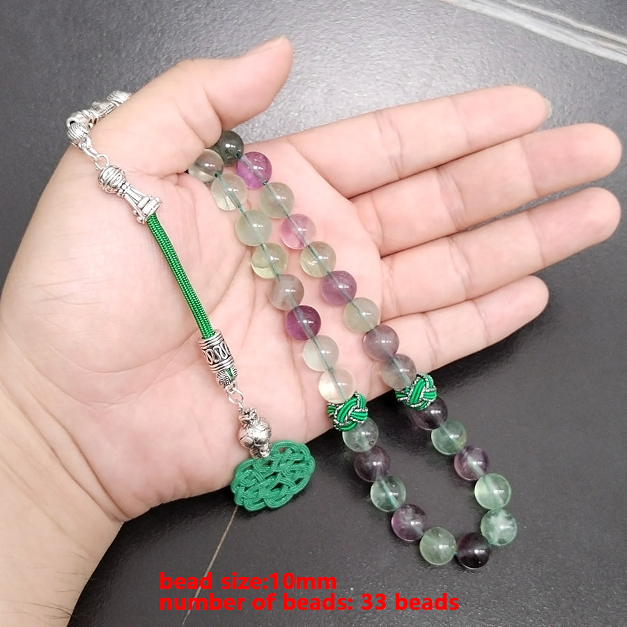 سبحه حجر فلوريت اخضر طبيعي