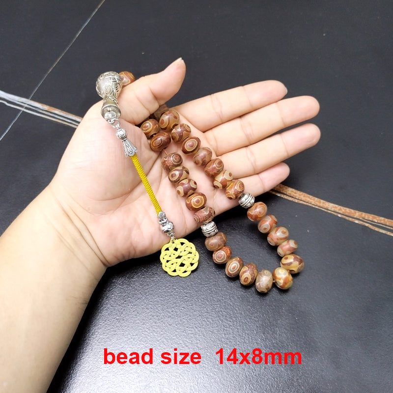 سبحة مميزة حجر عقيق عيون تبتيه طبيعي