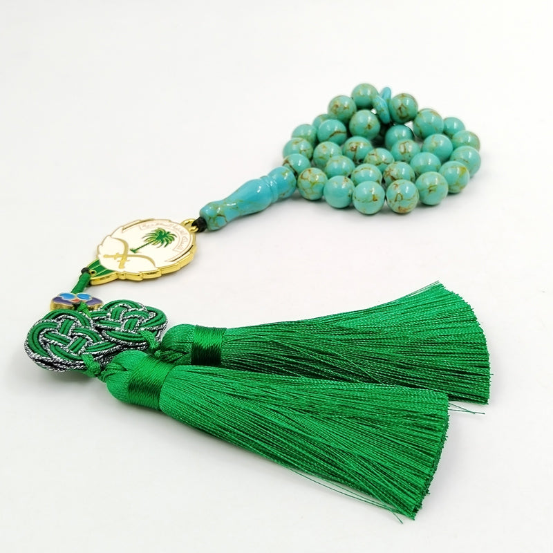 سبحة حجر فيروز اخضر مع شعار سعودية