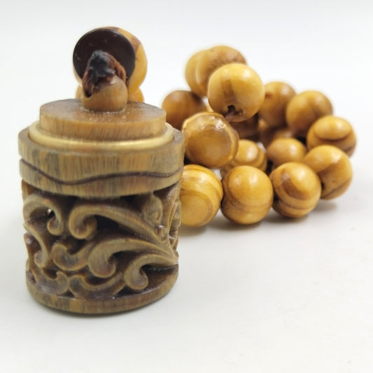 سبحة خشب الزان مع برميل خشب صندل مع خرز خشب العود