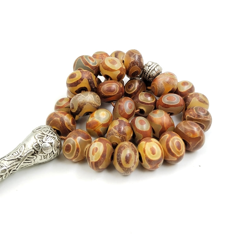 سبحة مميزة حجر عقيق عيون تبتيه طبيعي