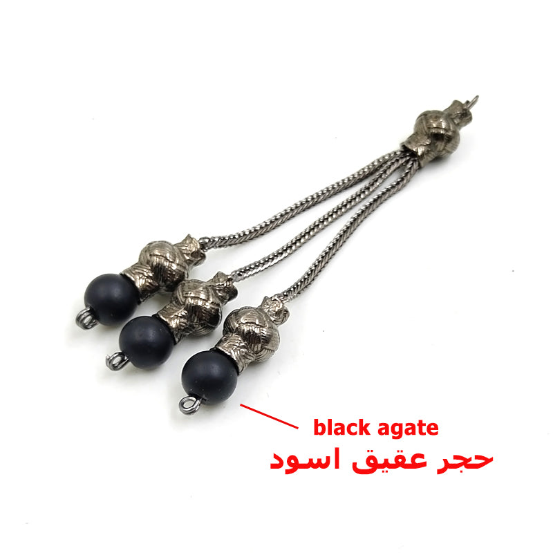 إكسسوارات السبحة كركوشة اسود معدنية بالحجر عقيق اسود مطفي