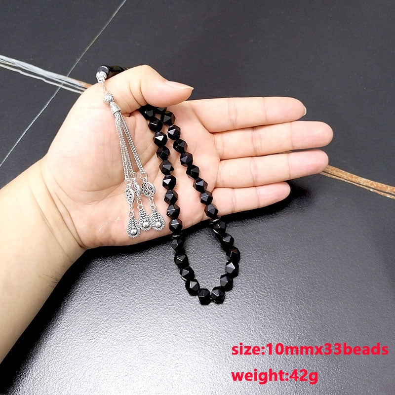 سبحة عقيق اسود شكل الخرز معين