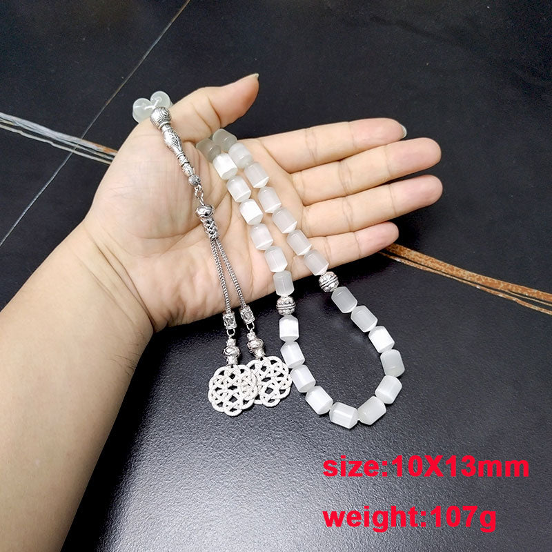 سبحة عين القطة ابيض شكل الخرز برميل