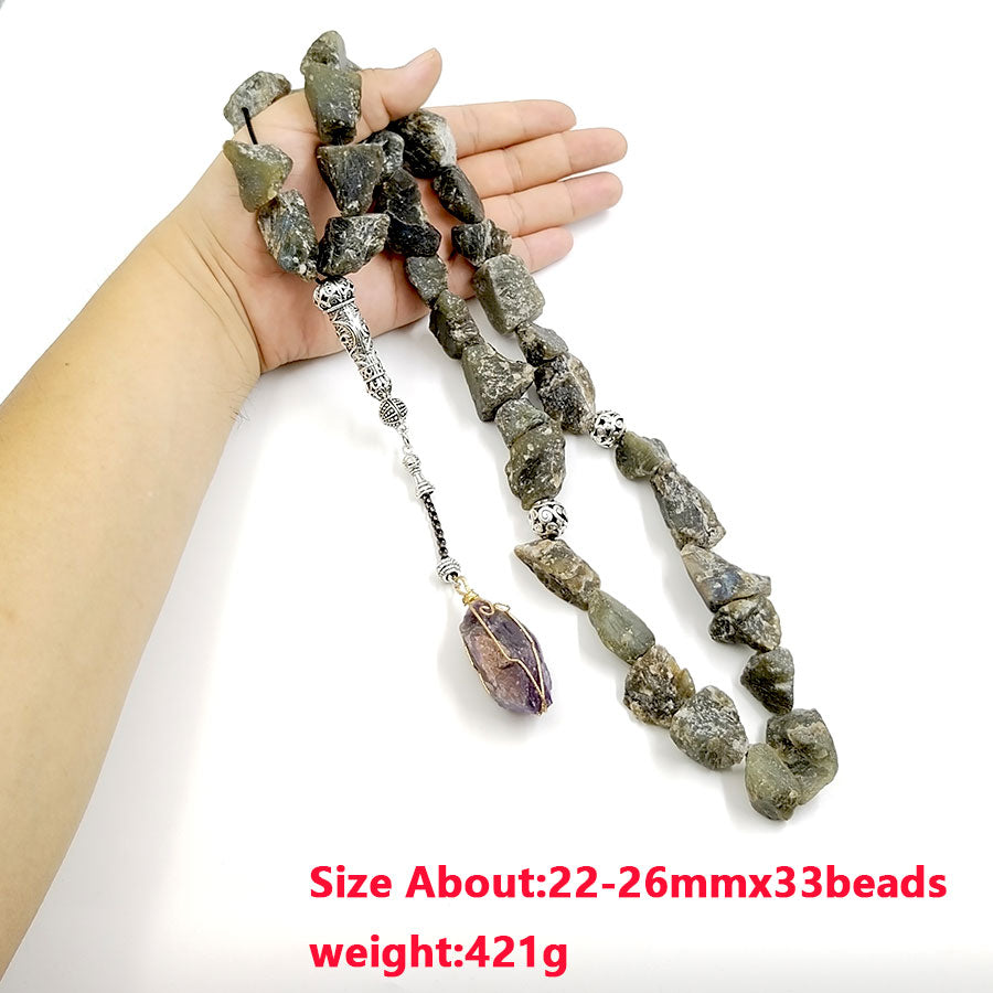 سبحة حجر اللابرادوريت طبيعي مع حجر جمشت