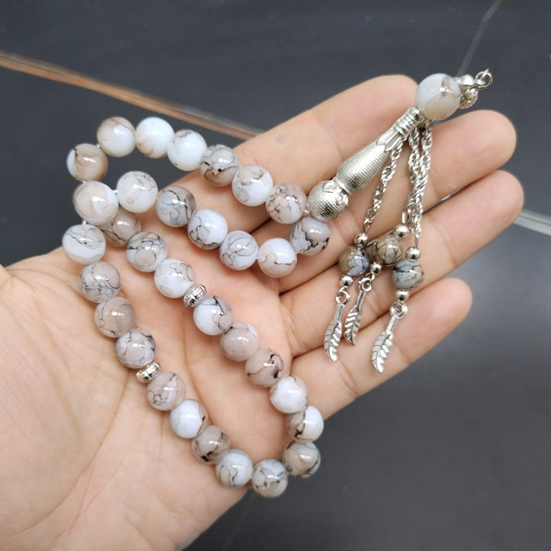 سبحة رجاليه حجر مكونة لون ابيض مميزه