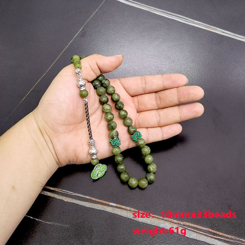 سبحة من صخور السربنتين جاد اخضر طبيعي