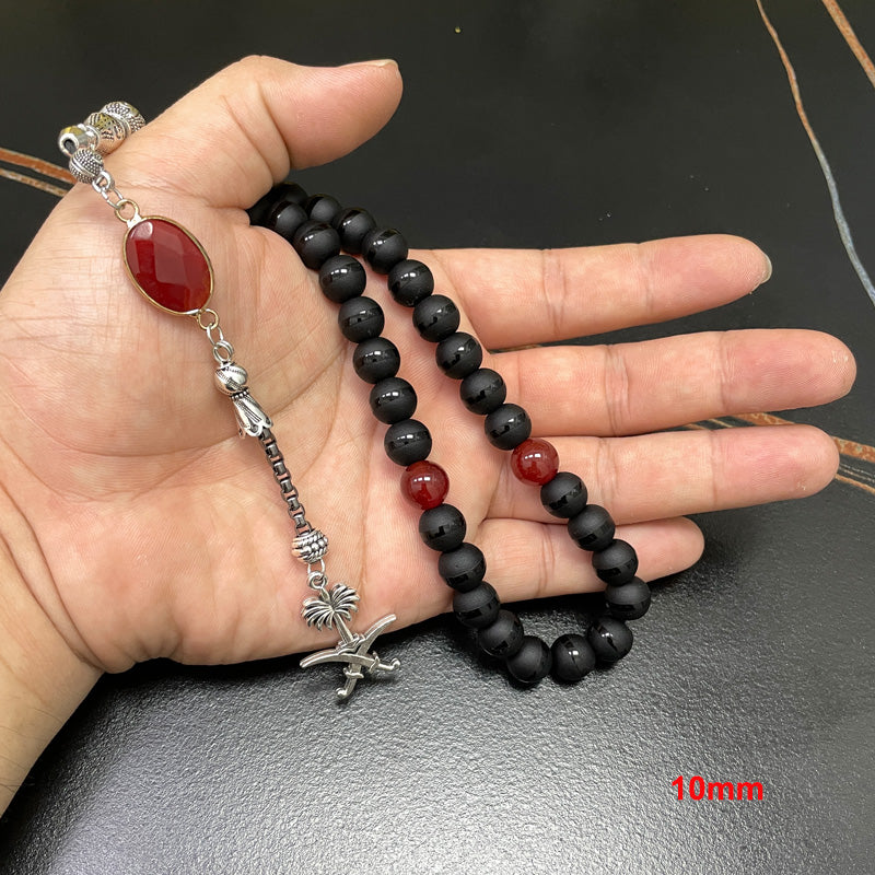 سبحة شعار سعودية مع خرز عقيق احمر طبيعي