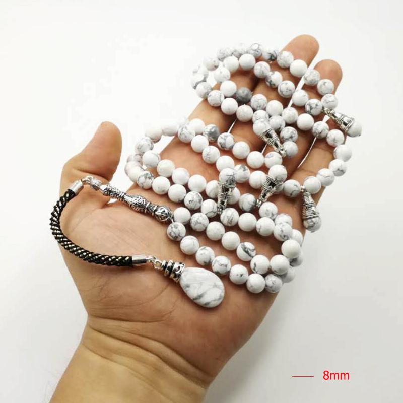 سبحة100 خرزات فيروز ابيض حجر كريم طبيعي