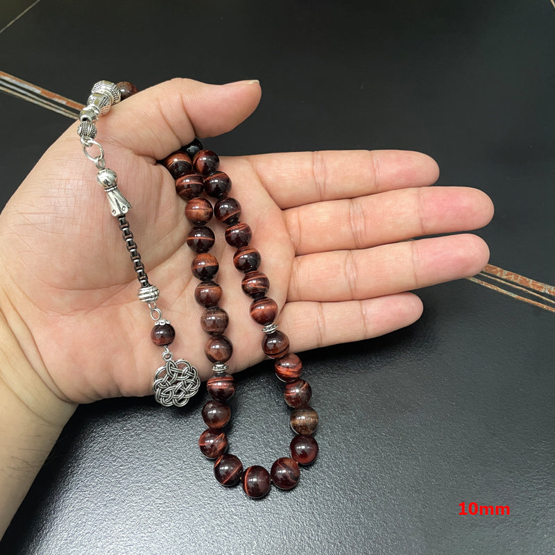 سبحة رجاليه حجر عين النمر احمر طبيعي