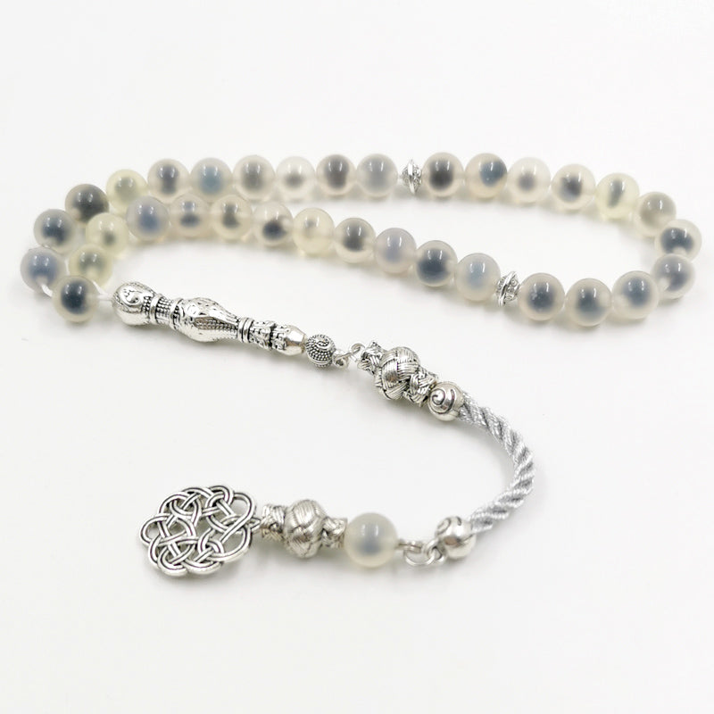 سبحة مميزه حجر عقيق ابيض داخلها حجر عقيق اسود