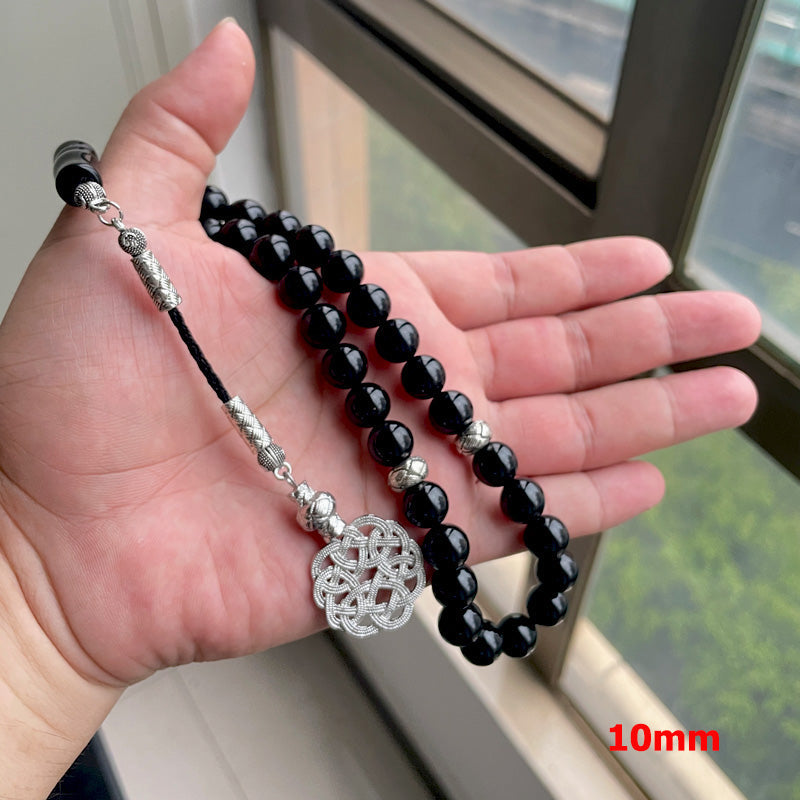 سبحة رجاليه عقيق اسود مع طربزونة معدنية