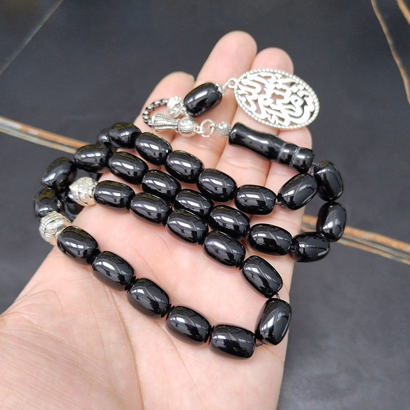 سبحة رجاليه حجر عقيق اسود طبيعي