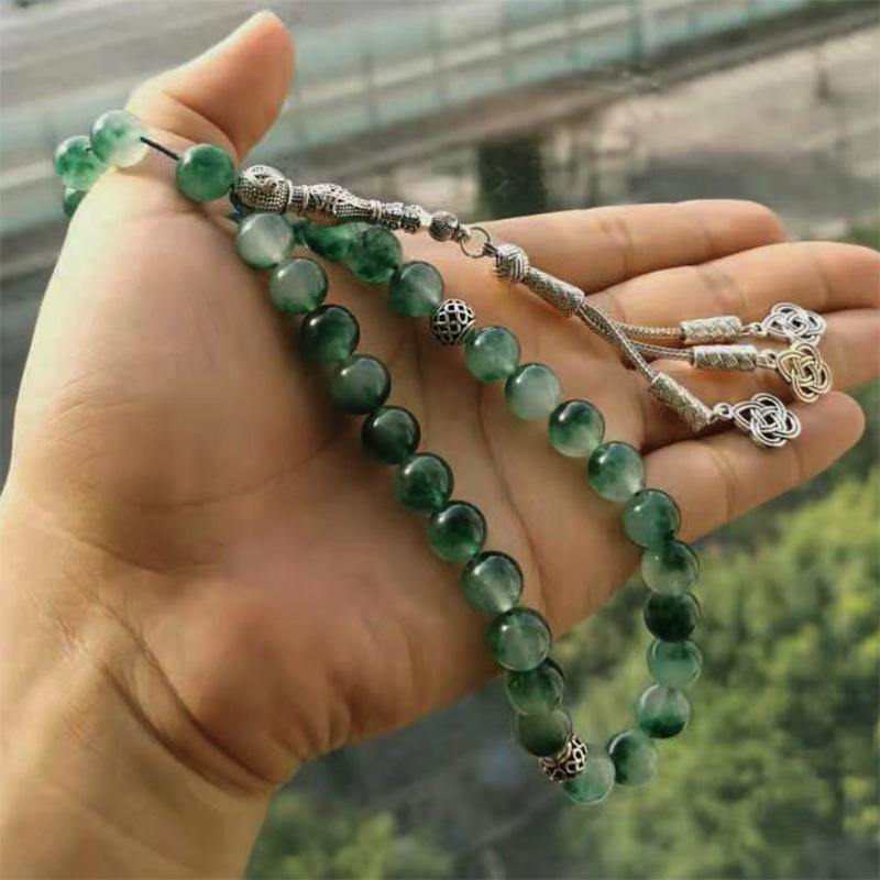 سبحة يشم اخضر أحجار كريمة طبيعية - Albashan