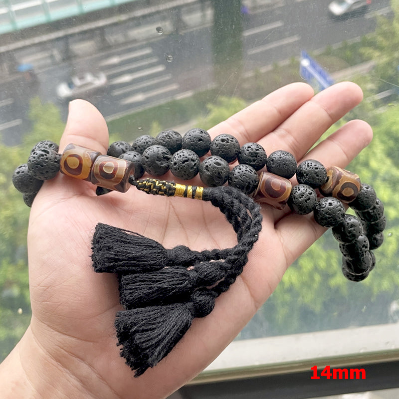 سبحة رجاليه فخمه حجر بركاني حجر الطاقة مع عقيق عيون تبتيه