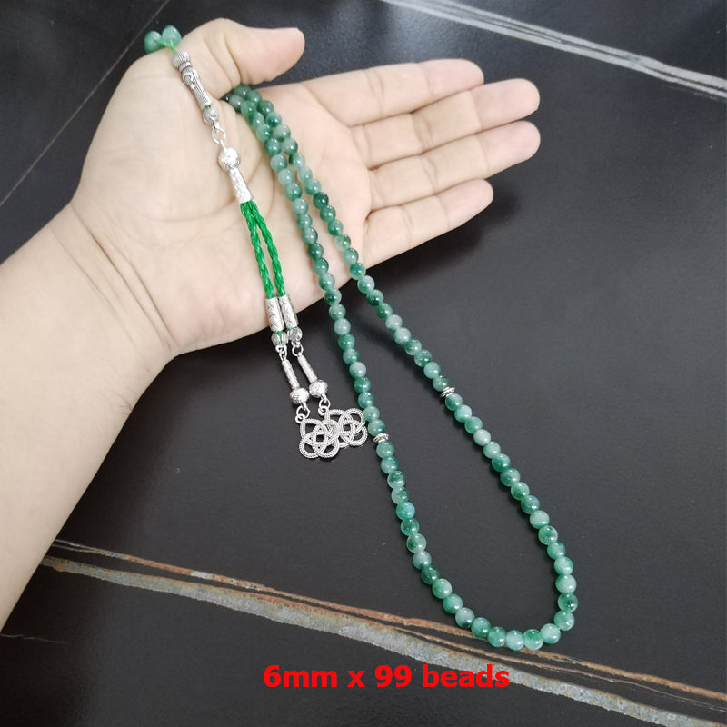 سبحة 99 خرز من حجر جاد طبيعي