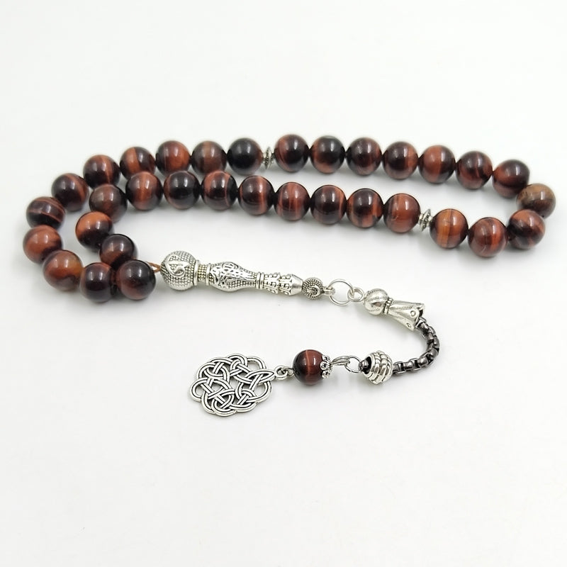 سبحة رجاليه حجر عين النمر احمر طبيعي