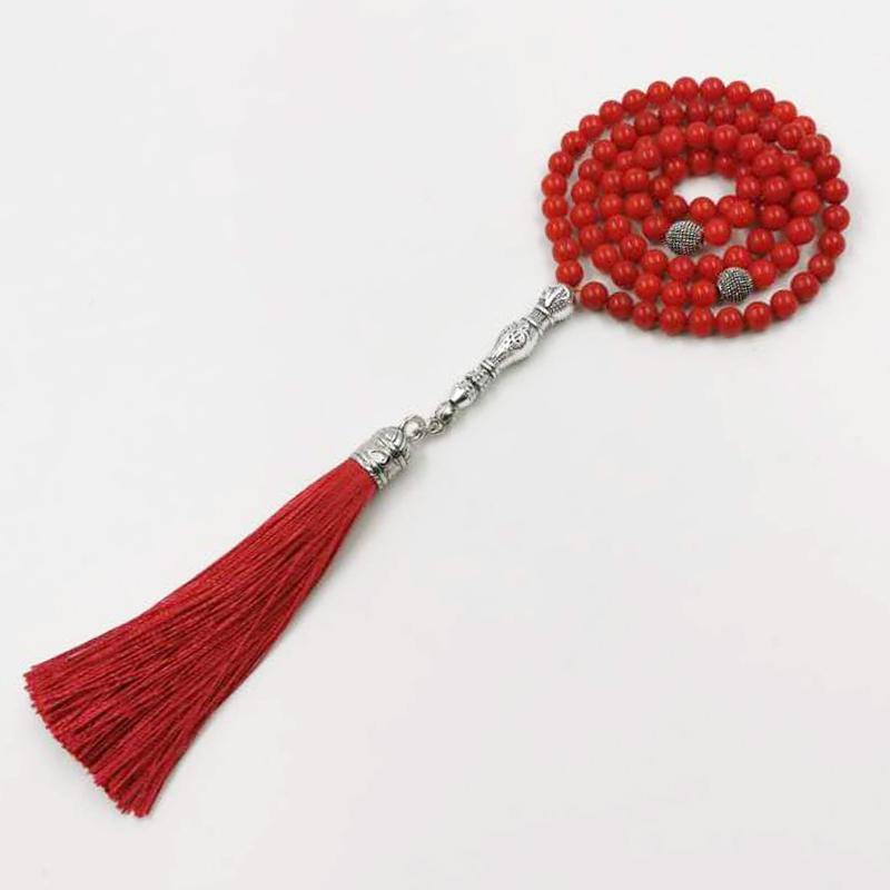 سبحة مرجان احمر 99 خرز 6 ملي مع شرابة قطن - Albashan
