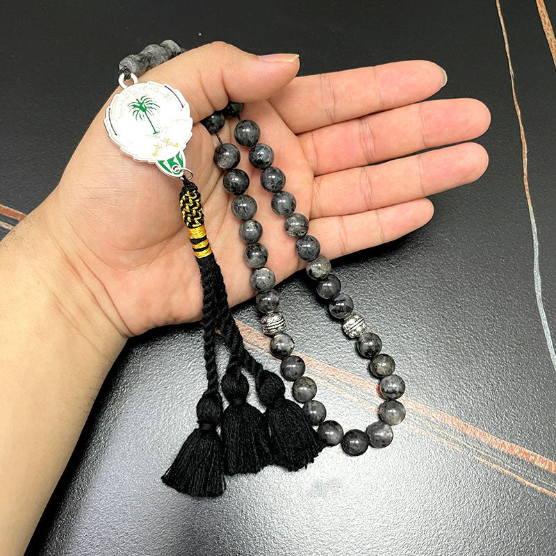 سبحة شعار سعودية حجر اللابرادوريت طبيعي