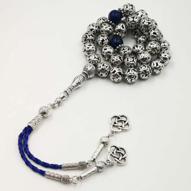 Man's tasbih metal alloy beads with Natural lapis lazuli - Bashatasbih
