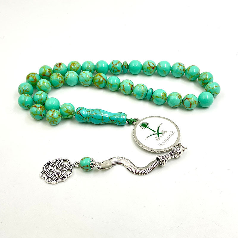 سبحة شعار سعودية حجر فيروز اخضر