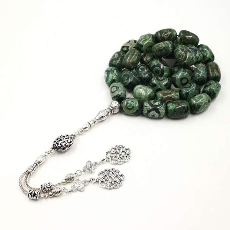 Eyes Agates stone Tasbih natural agates Men's prayer beads rosary Muslim green 33 beads Misbaha - Bashatasbih