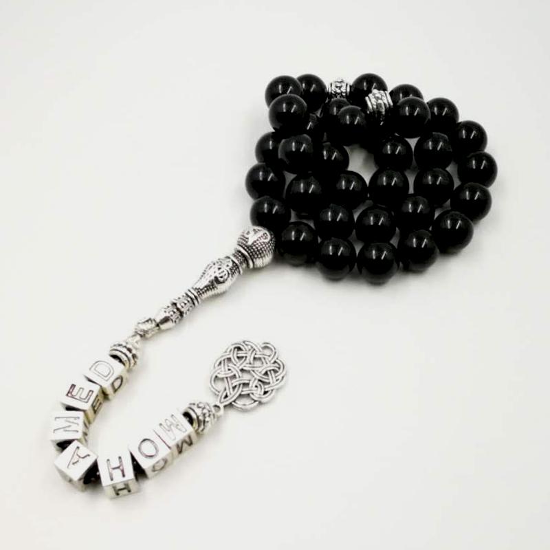 Tasbih black agate stone with tassel of name - Bashatasbih