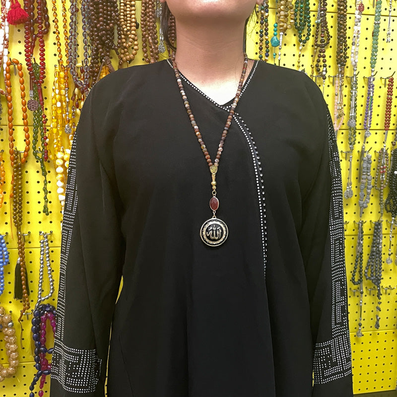 قلادة حجر عقيق طبيعي مع الاكسسوار اسلاميه