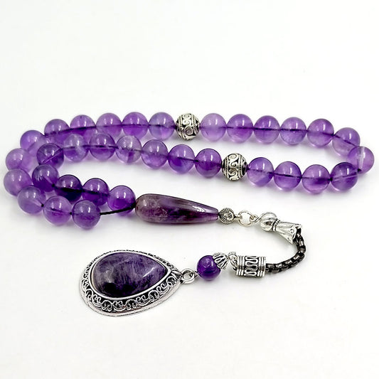 سبحة فخمه حجر جمشت طبيعية مع الاكسسوار جمشت مميزه