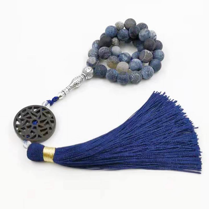 Natural Weathered Agates stone Tasbih prayer beads Misbaha 33beads New styles Cotton Tassel Professional Muslim Man's rosary - Bashatasbih