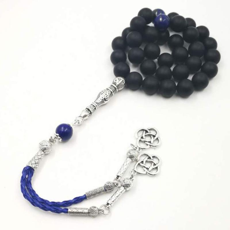 Man's Bracelets Natural Frosted black agates with lapis lazuli beads Tasbih gift islam misbaha Onxy prayer beads 33 66 99beads - Bashatasbih