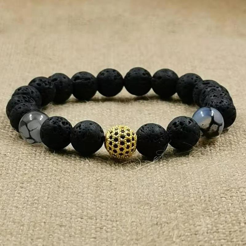 LAVA Volcanic stone Bracelet with Natural Agate and zircon beads - Bashatasbih