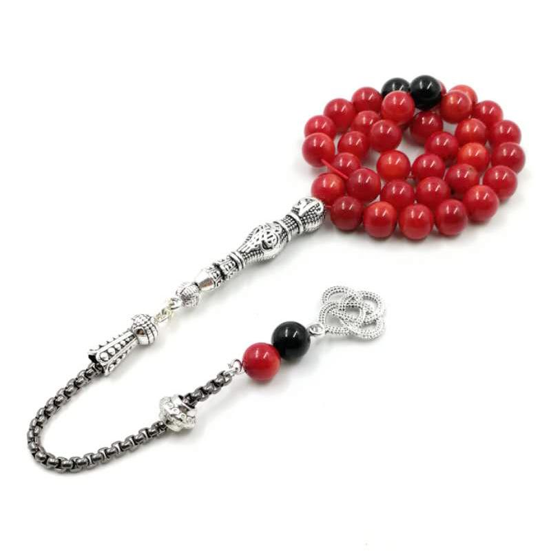 Natural coral Muslim Rosary 33 Yasr fossil Tasbih Eid gift For wife Islam prayer beads Women's Misbaha Islamic Fashion Bracelets - Bashatasbih