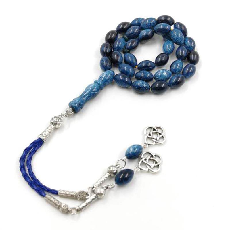 New Blue Tasbih Muslim man bracelet 33 prayerbeads leather tassel islamic arabic fashion rosary Kuwait 99 Misbaha Rosary - Bashatasbih