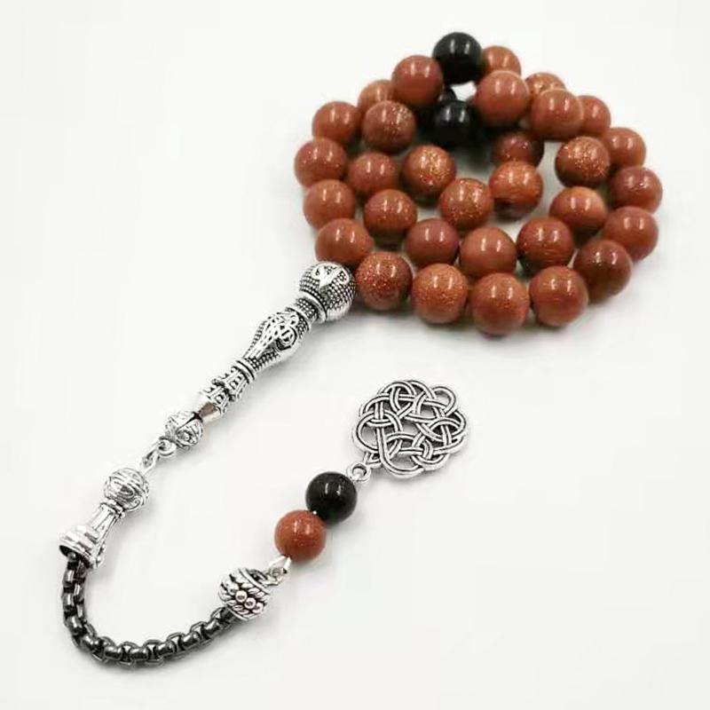 Gold sandstone tasbih with Blue sandstone beads gfit Ramadan 33 66 99 Paryer beads Muslim misbaha Man's bracelet - Bashatasbih
