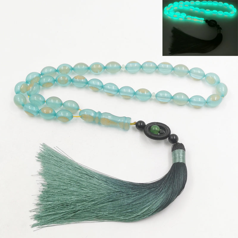 سبحة فخمة مستكة اخضر مضيئة بالظلام مع كركوشة اخضر مميزه