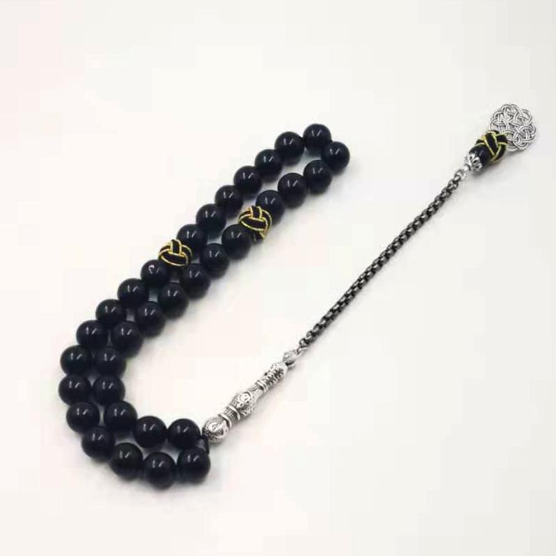 Natural Black Agates rosary Muslim Tasbih gift islam misbaha Man's Onxy prayer beads 33 66 99beads stone Rosary - Bashatasbih