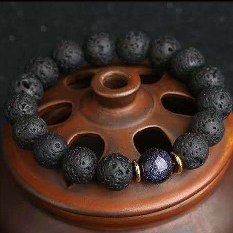 Natural LAVA Volcanic stone Bracelet with Blue sandstone - Bashatasbih