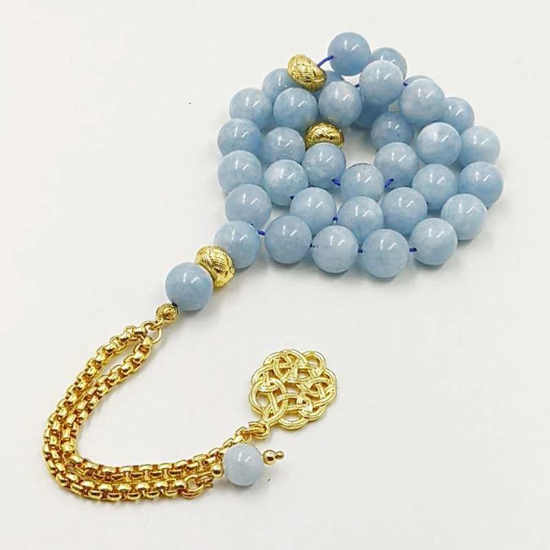 Natural Aquamarines stone New Style tasbih Bracelets Man's misbaha Special islam Gift for muslim 33 45 66 99 gold prayer beads - Bashatasbih
