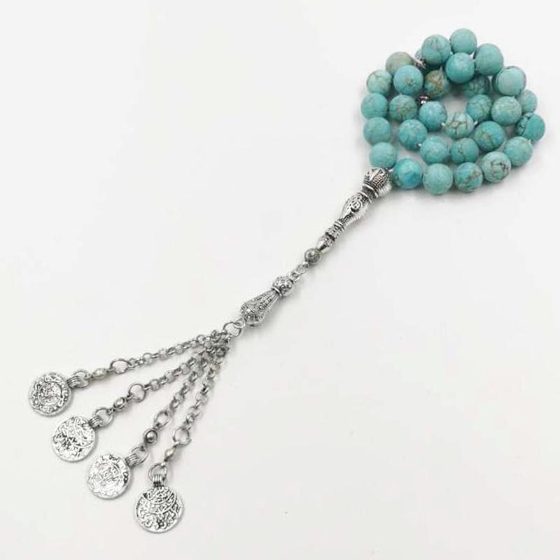 سبحة فيروز ازرق مع شرابة معدنية الاسلامية - Albashan