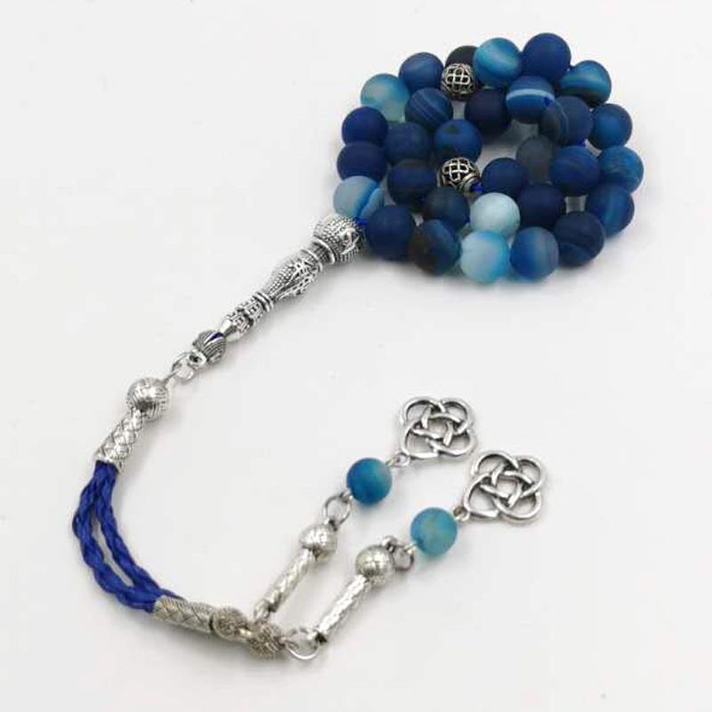 Tasbih Natural Blue agate stone muslim misbaha - Bashatasbih