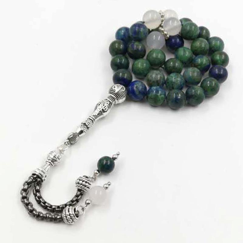 Natural chrysocolla with White agate Tasbih Men's Gemss 2020New Gifts bracelet Muslim Accessories jewelry - Bashatasbih