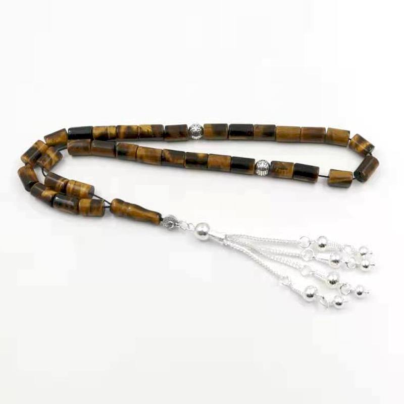 سبحة حجر عين النمر طبيعي اسطواني - Albashan