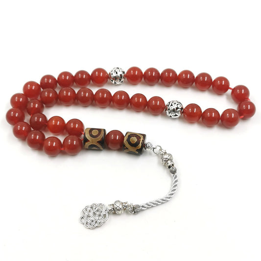 سبحة عقيق احمر حجم كبير مع حجر عقيق تبتيه