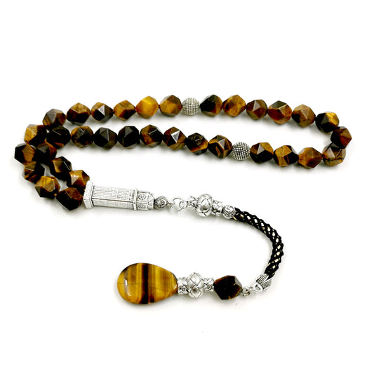 سبحة رجاليه حجر عين النمر طبيعي شكله المعين