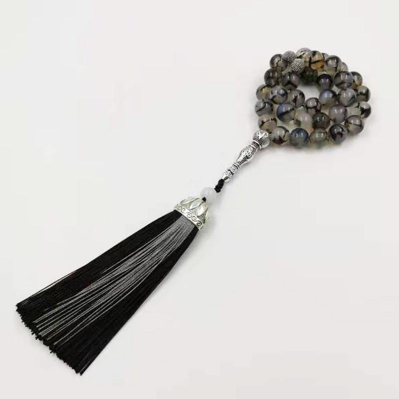 New Natural agates Tasbih Muslim gift Islam rosary misbaha 33 66 99beads with Cotton tassels islamic bracelet - Bashatasbih