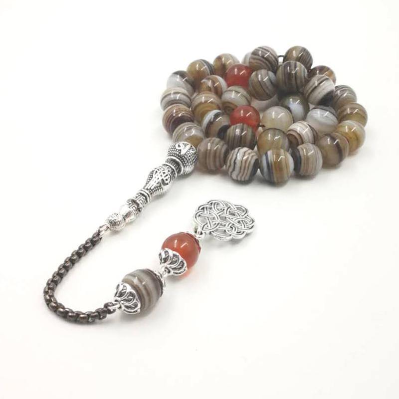 Man's Tasbih Natural Agates stripe With Red Agates Rosary 33 Islam misbaha Gift for Ramdan bracelet 33 66 99beads stone Rosary - Bashatasbih