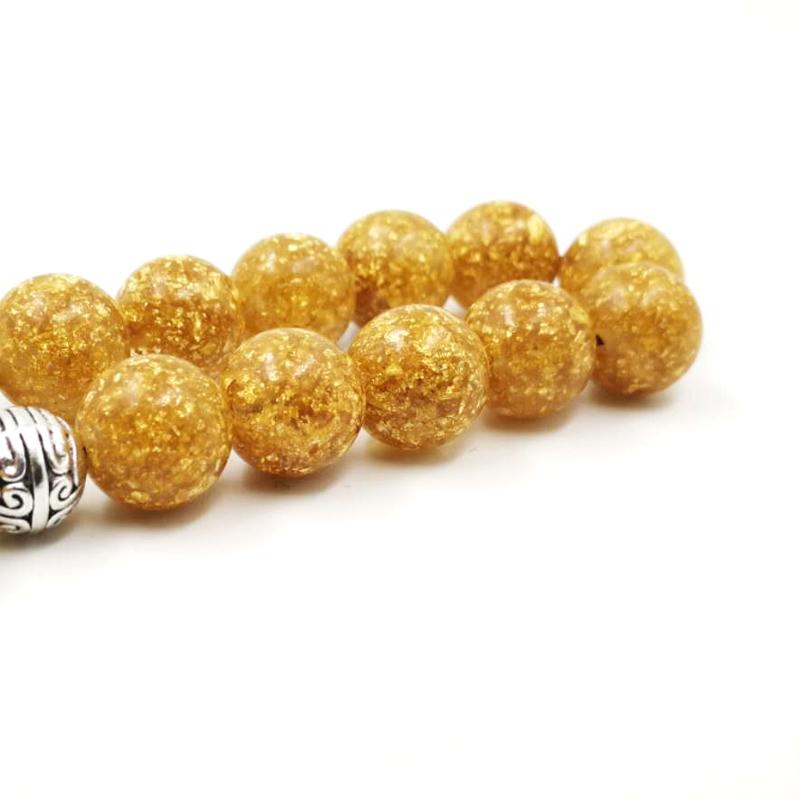 Resin Tesbih gold foil inside beads Turkey Fashion bracelet yellow tassels Luxury gift man Misbaha Muslim Rosary - Bashatasbih